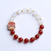 Bracelet de bijou en agate , agate rouge, avec Perle en alliage de zinc & agate blanche, bijoux de mode & pour femme, 8mm, Vendu par Environ 5.51-6.3 pouce brin