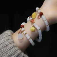 Hetian Jade Bracelet de perles de prière, avec cire d'abeille & Agate & chalumeau & laiton, fait à la main, bijoux de mode & styles différents pour le choix & pour femme, 6x7mm, Vendu par Environ 5.51-6.3 pouce brin