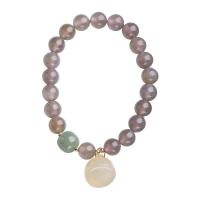 agate grise Bracelet de perles de prière, avec Hetian Jade & laiton, bijoux de mode & pour femme, 8mm, Vendu par Environ 5.51-6.3 pouce brin