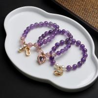 Amethyst Pray Beads Bracelet, with Strawberry Quartz & Brass, fashion jewelry & different styles for choice & for woman, 8mm, Sold Per Approx 5.51-6.3 Inch Strand