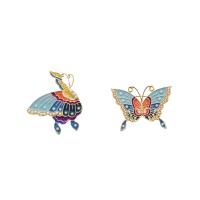 Enamel Brooch Zinc Alloy with Plastic Pearl Butterfly gold color plated & for woman nickel lead & cadmium free Sold By Lot