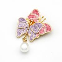 Plastic Pearl Brooch Zinc Alloy with Plastic Pearl Butterfly gold color plated fashion jewelry & for woman nickel lead & cadmium free Sold By Lot