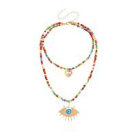 Multi Layer Necklace, Tibetan Style, with turquoise, Evil Eye, gold color plated, Double Layer & for woman & hollow, 38mm, 15mm, Length:Approx 11.8 Inch, Approx 17 Inch, Sold By PC