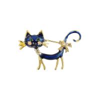 Enamel Brooch Zinc Alloy Cat 14K gold plated Hand-Painted Enamel Glaze & for woman & with rhinestone nickel lead & cadmium free Sold By PC