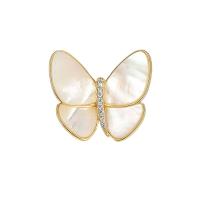 Shell Brooch Brass with Natural Seashell Butterfly 14K gold plated & micro pave cubic zirconia & for woman Sold By PC