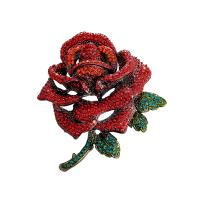 Zinc Alloy Brooches Rose antique silver color plated Tole Paintng & for woman & with rhinestone nickel lead & cadmium free Sold By PC