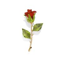 Tibetan Style Brooches, Rose, 18K gold plated, Tole Paintng & for woman, nickel, lead & cadmium free, 26x52mm, Sold By PC