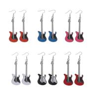 Tibetan Style Drop Earrings, Guitar, platinum color plated, for woman & enamel, more colors for choice, 25x65mm, Sold By Pair