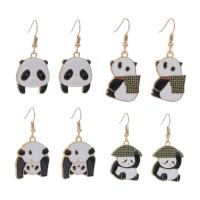 Zinc Alloy Drop Earrings Panda gold color plated & for woman & enamel white and black Sold By Pair