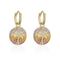Huggie Hoop Drop Earring Brass 18K gold plated micro pave cubic zirconia & for woman Sold By Pair