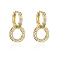 Huggie Hoop Drop Earring Brass Donut 18K gold plated micro pave cubic zirconia & for woman & hollow Sold By Pair