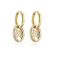 Huggie Hoop Drop Earring Brass gold color plated for woman & enamel & hollow Sold By Pair