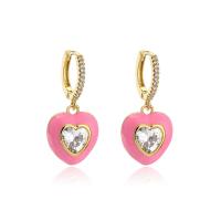Huggie Hoop Drop Earring Brass Heart 18K gold plated micro pave cubic zirconia & for woman & enamel Sold By Pair
