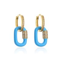 Huggie Hoop Drop Earring, Brass, 18K gold plated, micro pave cubic zirconia & for woman & enamel, more colors for choice, 11x25mm, Sold By Pair
