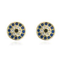 Cubic Zirconia Micro Pave Brass Earring Flat Round 18K gold plated micro pave cubic zirconia & for woman Sold By Pair