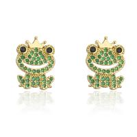Cubic Zirconia Micro Pave Brass Earring, Frog, 18K gold plated, micro pave cubic zirconia & for woman, 11x14mm, Sold By Pair