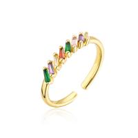cobre Cuff Ring Finger, cromado de cor dourada, Ajustável & micro pavimento em zircônia cúbica & para mulher, 18mm, vendido por PC
