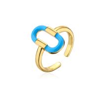 Brass Cuff Finger Ring gold color plated Adjustable & for woman & enamel & hollow 18mm Sold By PC