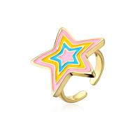 Brass Cuff Finger Ring Star gold color plated Adjustable & for woman & enamel 18mm Sold By PC