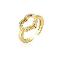 Brass Cuff Finger Ring Heart gold color plated Adjustable & for woman & enamel & hollow 18mm Sold By PC