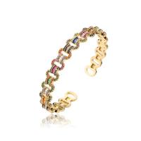 Brass Cuff Bangle, gold color plated, Adjustable & micro pave cubic zirconia & for woman, multi-colored, 58x9mm, Sold By PC