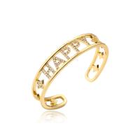 Brass Cuff Bangle gold color plated Adjustable & micro pave cubic zirconia & for woman & hollow Sold By PC