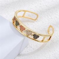 Brass Cuff Bangle gold color plated Adjustable & micro pave cubic zirconia & for woman & hollow multi-colored 60mm Sold By PC