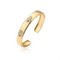 Brass Cuff Bangle gold color plated Adjustable & micro pave cubic zirconia & for woman & hollow 58mm Sold By PC