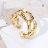 Brass Cuff Finger Ring gold color plated Adjustable & micro pave cubic zirconia & for woman & hollow 17-19mm Sold By PC