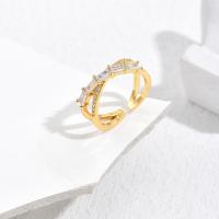 Sárgaréz Mandzsetta Finger Ring, arany színű aranyozott, Állítható & mikro egyengetni cirkónia & a nő, több színt a választás, 17-19mm, Által értékesített PC