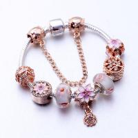 European Bracelet, Tibetan Style, with Lampwork, plated, for woman & enamel & with rhinestone, mixed colors, Sold By PC