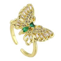 Brass Cuff Finger Ring, Butterfly, gold color plated, Adjustable & fashion jewelry & micro pave cubic zirconia, multi-colored, 23x17mm, US Ring Size:6, 10PCs/Lot, Sold By Lot
