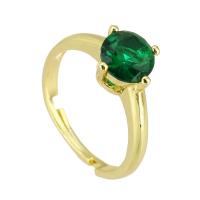 Cubic Zircon Brass δάχτυλο του δακτυλίου, Ορείχαλκος, χρώμα επίχρυσο, Ρυθμιζόμενο & κοσμήματα μόδας & μικρο ανοίξει κυβικά ζιρκονία, πράσινος, 9x9mm, 10PCs/Παρτίδα, Sold Με Παρτίδα