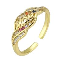 Mässing Cuff finger ring, guldfärg pläterade, Justerbar & mode smycken & micro bana cubic zirconia, flerfärgad, 7mm, Storlek:6.5, 10PC/Lot, Säljs av Lot