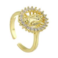 Mässing Cuff finger ring, guldfärg pläterade, Justerbar & mode smycken & micro bana cubic zirconia, gyllene, 13x16mm, Storlek:6.5, 10PC/Lot, Säljs av Lot