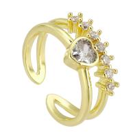 cobre Cuff Ring Finger, cromado de cor dourada, Ajustável & joias de moda & micro pavimento em zircônia cúbica, dourado, 9mm, tamanho:6, 10PCs/Lot, vendido por Lot