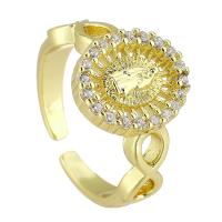 Mässing Cuff finger ring, guldfärg pläterade, Justerbar & mode smycken & micro bana cubic zirconia, gyllene, 11x13mm, Storlek:6, 10PC/Lot, Säljs av Lot
