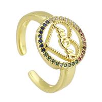 Mässing Cuff finger ring, guldfärg pläterade, Justerbar & mode smycken & micro bana cubic zirconia, flerfärgad, 13x13mm, Storlek:7, 10PC/Lot, Säljs av Lot