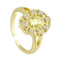 Mässing Cuff finger ring, guldfärg pläterade, Justerbar & mode smycken & micro bana cubic zirconia, gyllene, 11x15mm, Storlek:6, 10PC/Lot, Säljs av Lot