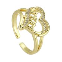 Messing Manchet Finger Ring, gold plated, Verstelbare & mode sieraden & micro pave zirconia, gouden, 14mm, Maat:6.5, 10pC's/Lot, Verkocht door Lot