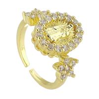 Mässing Cuff finger ring, guldfärg pläterade, Justerbar & mode smycken & micro bana cubic zirconia, gyllene, 11x14mm, Storlek:6, 10PC/Lot, Säljs av Lot