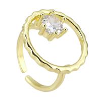 Mässing Cuff finger ring, guldfärg pläterade, Justerbar & mode smycken & micro bana cubic zirconia, gyllene, 19x19mm, Storlek:5, 10PC/Lot, Säljs av Lot