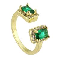 Mässing Cuff finger ring, guldfärg pläterade, Justerbar & mode smycken & micro bana cubic zirconia, flerfärgad, 9x7mm, Storlek:6, 10PC/Lot, Säljs av Lot