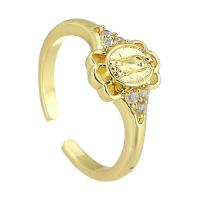 Brass Cuff Finger Ring gold color plated Adjustable & fashion jewelry & micro pave cubic zirconia golden 10mm US Ring .5 Sold By Lot