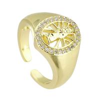 cobre Cuff Ring Finger, cromado de cor dourada, Ajustável & joias de moda & micro pavimento em zircônia cúbica, dourado, 14mm, tamanho:7, 10PCs/Lot, vendido por Lot
