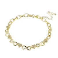 Bracelet en alliage de zinc, laiton, Placage de couleur d'or, bijoux de mode & pavé de micro zircon & pour femme, doré, 13x6x2mm, 5PC/lot, Vendu par lot