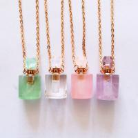 Natural Stone Perfume Bottle Necklace with Zinc Alloy Square gold color plated Unisex 17.90mm Length Approx 14.96 Inch Sold By PC