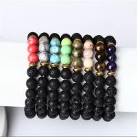 Gemstone Bracelets, Natural Stone, with Lava & Tibetan Style, Round, gold color plated, different materials for choice & Unisex, more colors for choice, 8mm, Length:Approx 7.5 Inch, Sold By PC