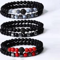 Gemstone Bracelets Natural Stone with Black Stone & Brass Round gun black plated & Unisex & micro pave rhinestone 6mm Length Approx 7.5 Inch Approx Sold By Set