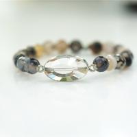 Agate Jewelry Bracelet, Dragon Veins Agate, with Crystal, Unisex & faceted, mixed colors, 8mm, Length:Approx 7.5 Inch, Sold By PC